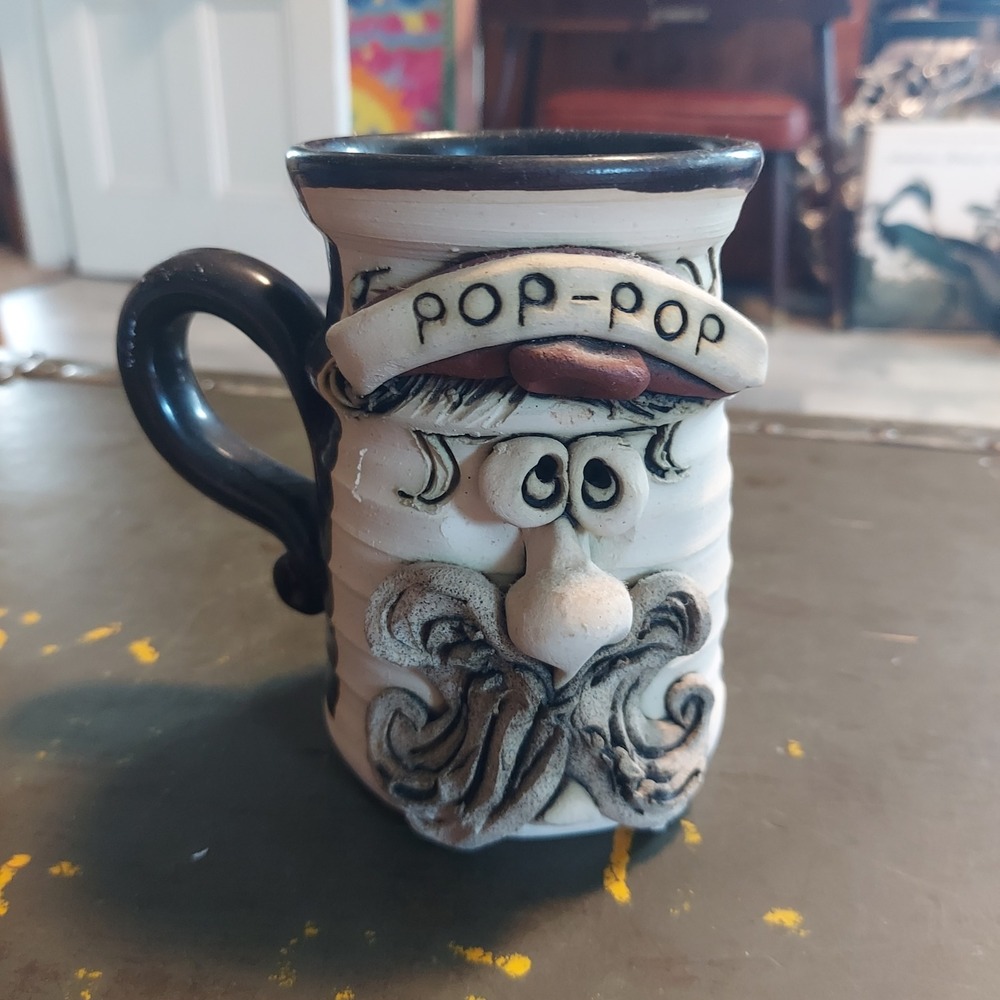 Bradford Studio Pottery Pop-Pop Face Mug Whimsical Signed Stoneware Coffee Cup
